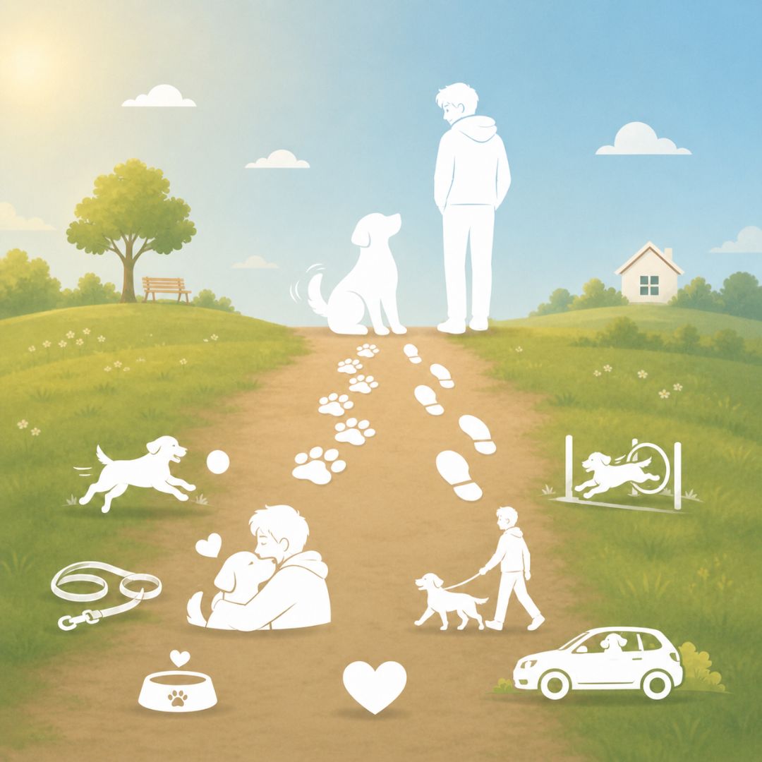 愛犬と飼い主のお出かけをテーマにした PawwayNow のコンセプトイラスト