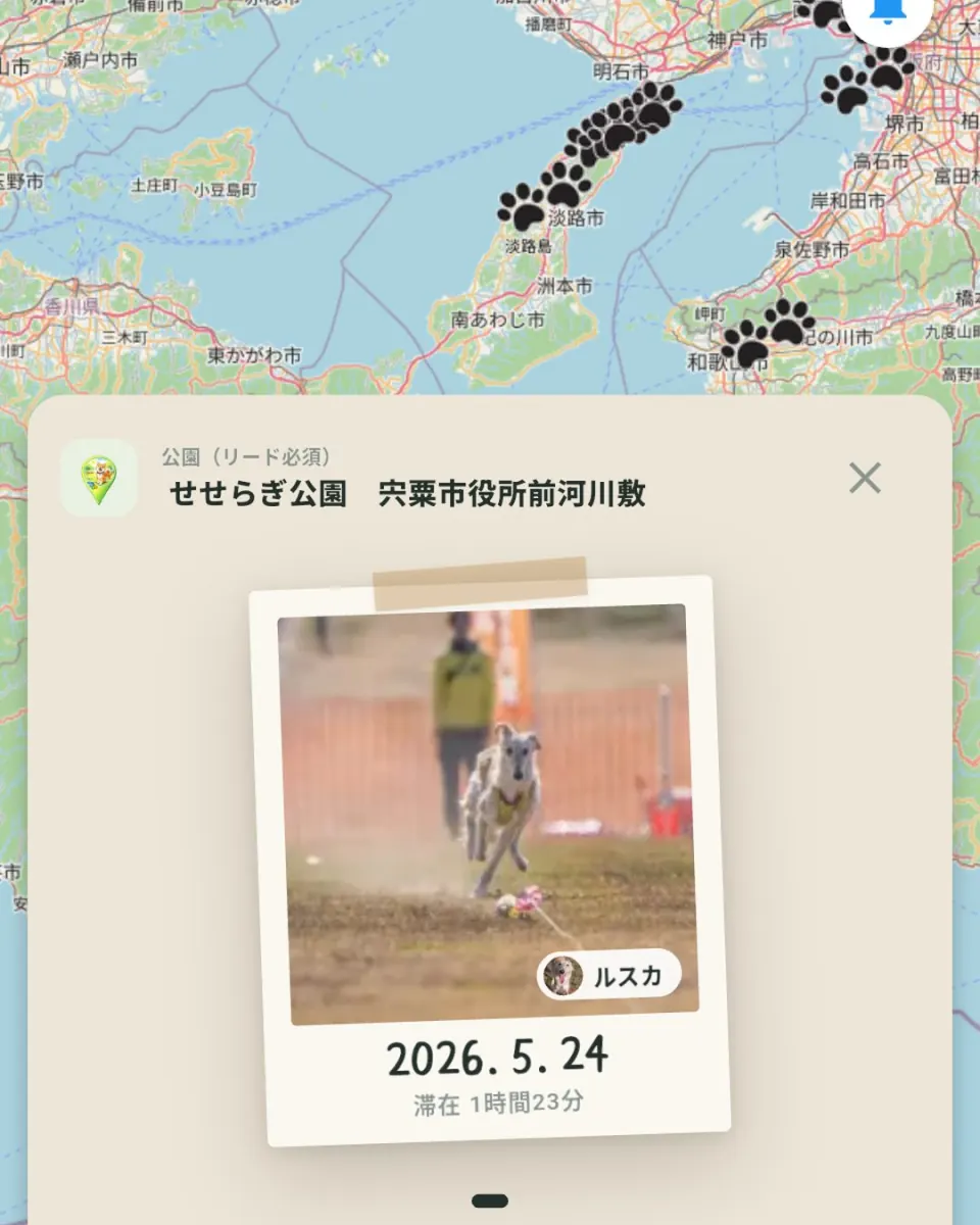 足跡マップの画面例（地図上の足跡表示）